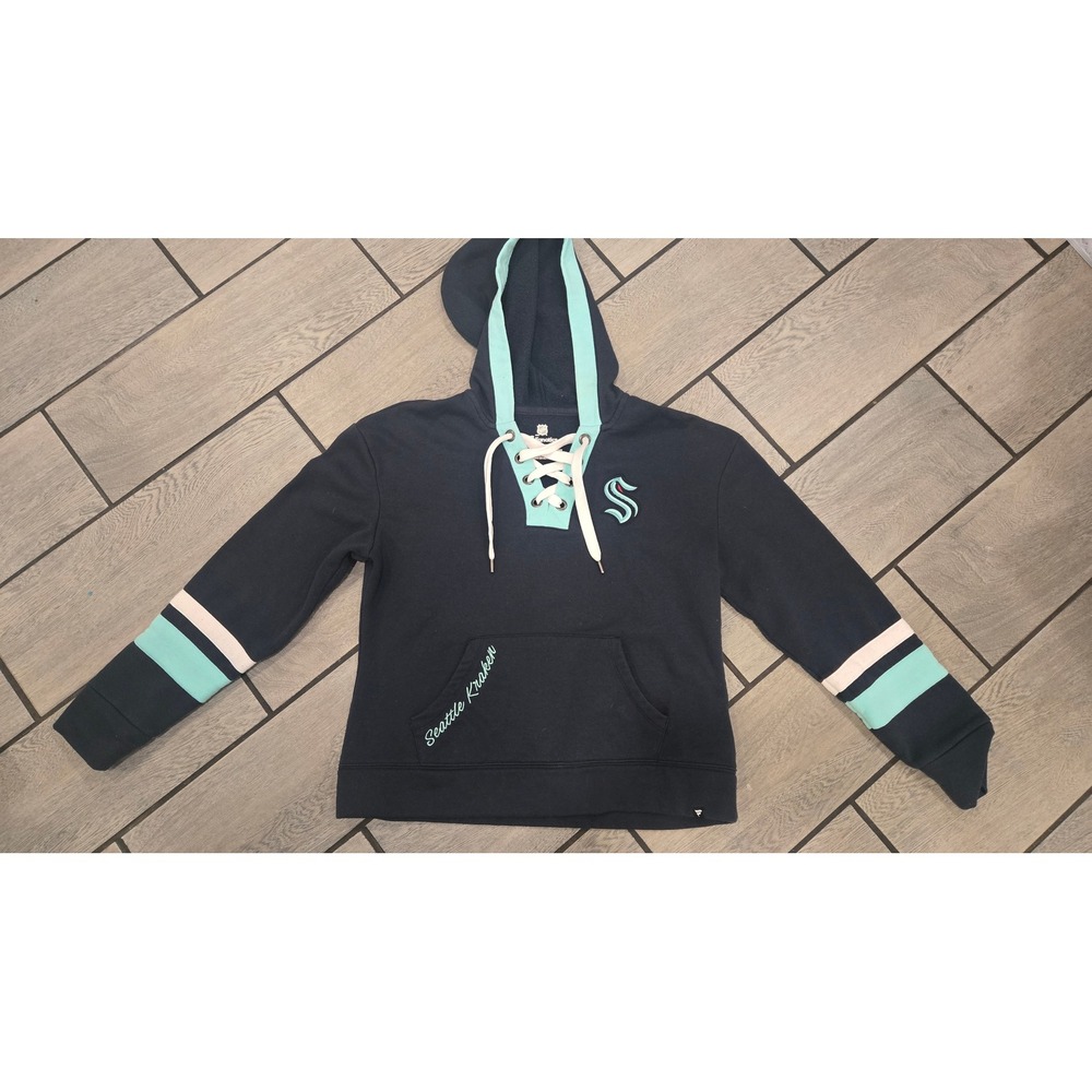 Fanatics Seattle Kraken NHL Womens Medium Lace Up Hoodie Navy Teal Sweatshirt